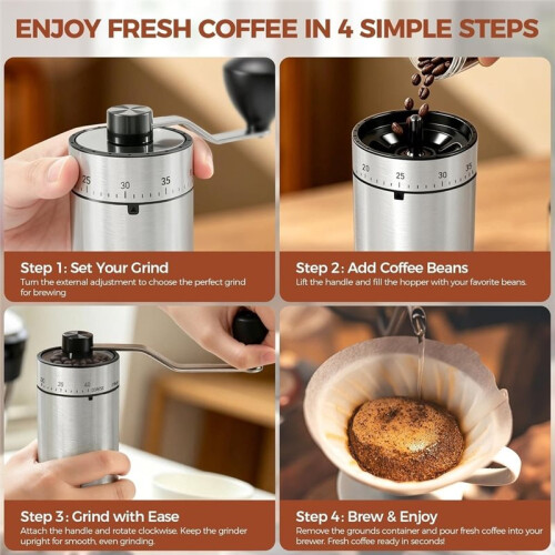 Manual Coffee Grinder with 40 External Grind Settings, Ceramic Conical Burr Hand Coffee Grinder,for Espresso, Pour 2