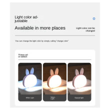 2Pcs USB Reading Lamp, Bunny Night Light, Voice 3 Color Desk Lamp for Bedroom Kids Room + White