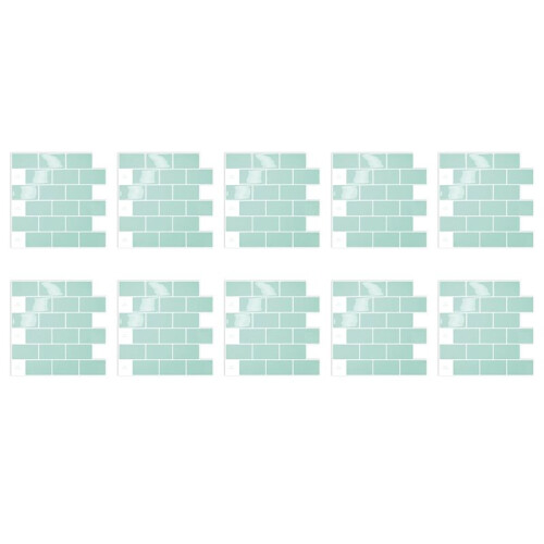 10PC Green Subway 3D Self Adhesive Wall Sticker Kitchen Splashback Tile Waterproof for Home DIY Wall Decor