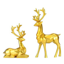 Gold Christmas Decorations - Resin Sitting Standing Deer Sculptures,Exceptional Reindeer Statues Add to Your Home Decor