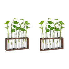 2X Plant Terrarium with Wooden Stand, Desktop/Wall Hanging Live Plant Propagation Station Planters Glass Tubes