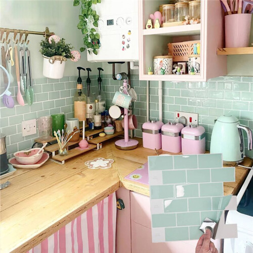 10PC Green Subway 3D Self Adhesive Wall Sticker Kitchen Splashback Tile Waterproof for Home DIY Wall Decor 1