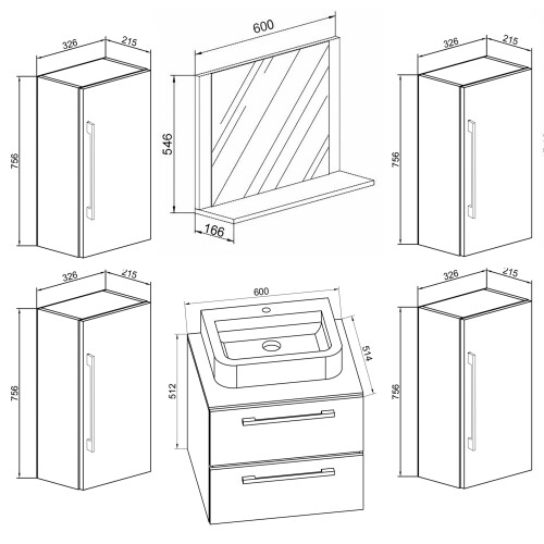 (Matt, Single Basin) 5-part washbasin washbasin Badinos SP 2