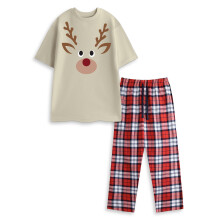 (Medium) Show Me The Merch Short Sleeve Long Leg Pyjama Set (Unisex Beige)