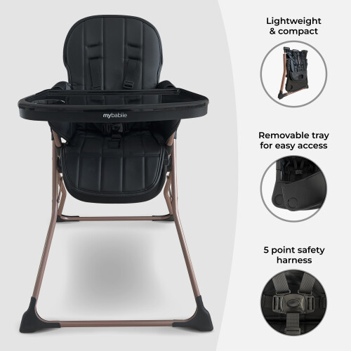 My Babiie MBHC2 Compact Folding Highchair - Rose Gold Black 1
