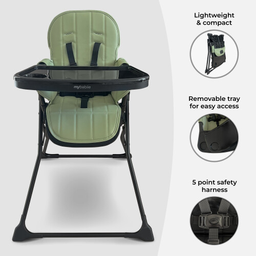 My Babiie MBHC2 Compact Folding Highchair - Sage Green 1