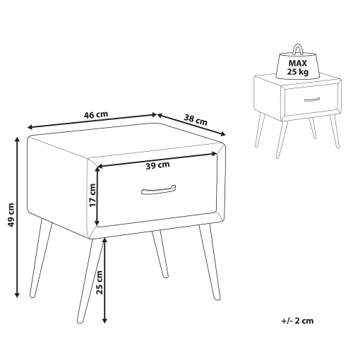 Beliani 1 Drawer Bedside Table FLAYAT Velvet Grey 2