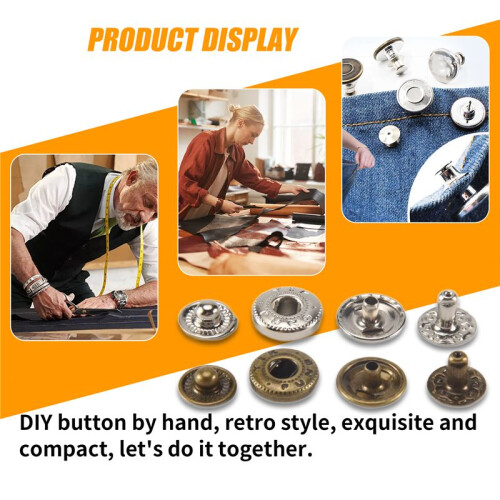 25pcs silver + 25 pcs bronze 10mm Snap Button Metal + tool set for leather handbags 2