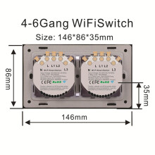 2X Wifi Wall Light 10A Glass Touch Panel Wireless Interuptor 4 Gang Wireless Remote Control (White)