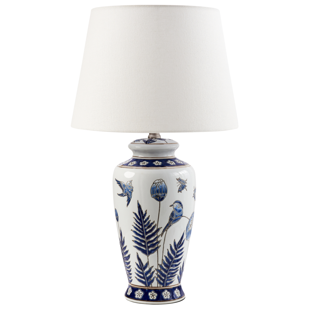 Beliani Table Lamp Bijela Porcelain White/ Blue
