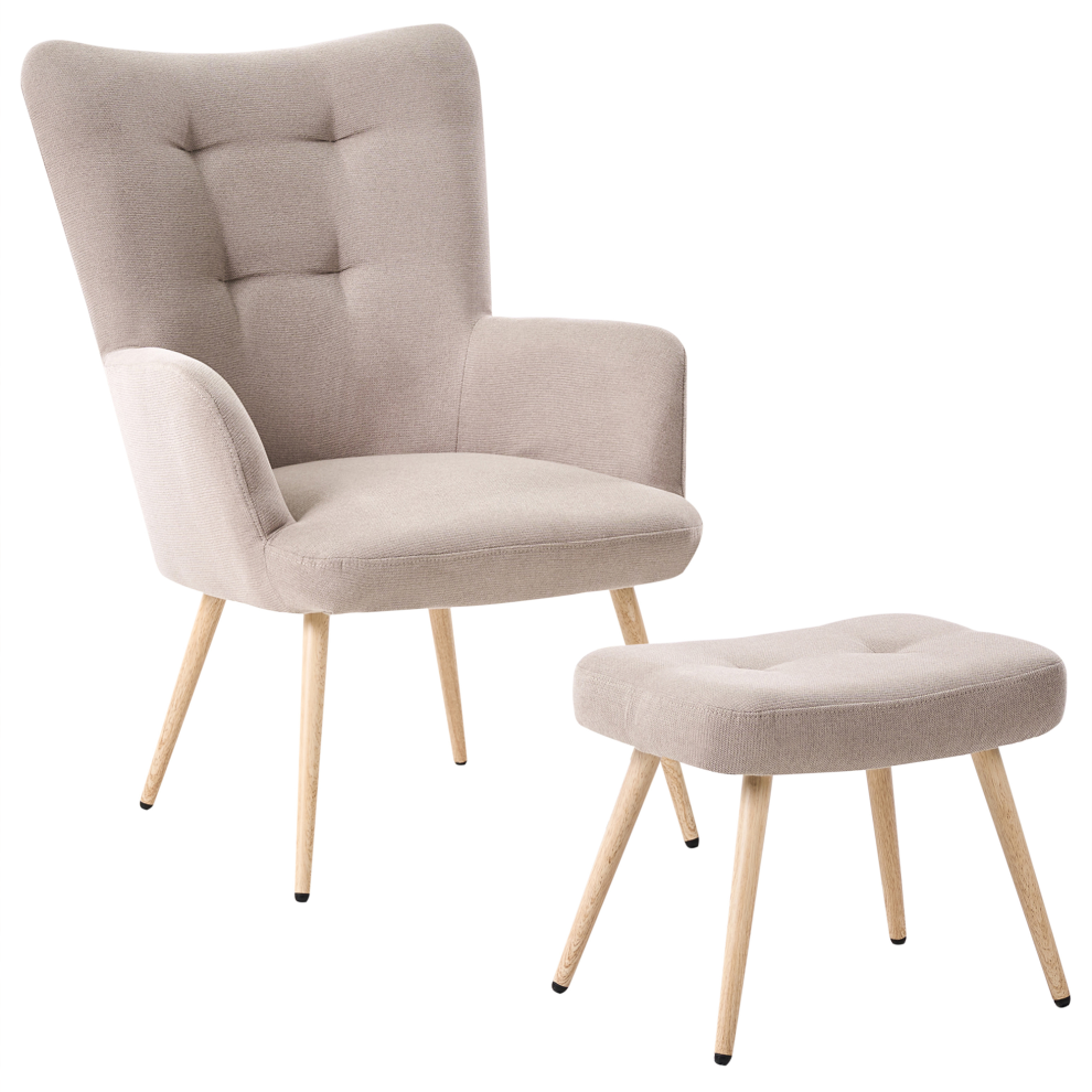 Beliani Wingback Chair Vejle With Footstool Fabric Beige
