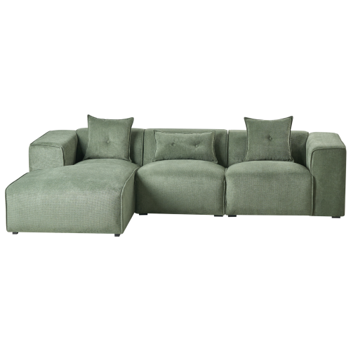 Beliani Corner Sofa 3 Seater DOLVA Chenille Dark Green Right Hand
