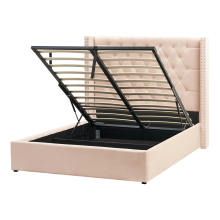 Ottoman Bed LUBBON Velvet Beige 140 x 200 cm (EU Double)