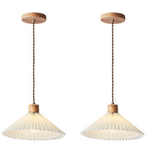2X Lampadario da Comodino Plissettato Nordico Camera da Letto Domestica Sala da Pranzo Lampada A Sospensione Lampadari Moderni, 31 cm