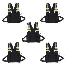 5X Radios Pocket Radio Chest Harness Chest Front Pack Pouch Holster Vest Rig Carry Case for 2 Way Radio Black+Green