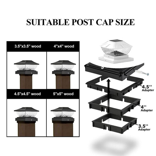 Solar Post Cap Lights Outdoor - 2 Pack 2 Modes Solar Deck Fence Lights, IP65 Waterproof Solar Powered Light Posts Black 2