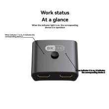 8K -Compatible Switcher Bidirectional High-Definition 2-in-1-Out Splitter Supports Dual Display Output