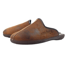 (6 UK, Brown) Lazy Dogz Mens Tees II Faux Leather Slip-on Slippers