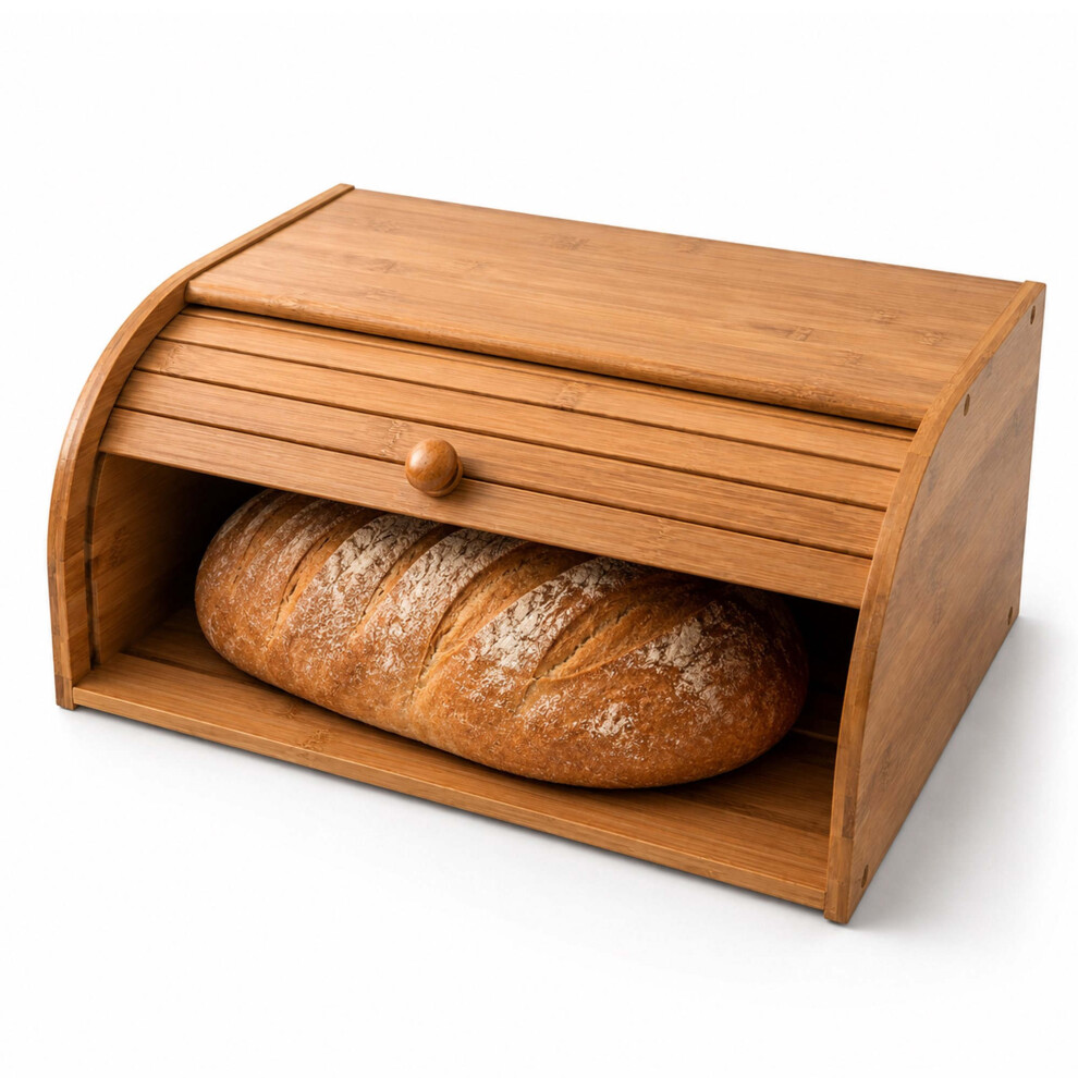 Oypla Single Layer Roll Top Bamboo Wooden Bread Bin Kitchen Storage