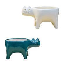 Succulent Plants Pots of 2 Colors Ceramic Cat,Decorative Ceramic Flower Planter Pot with Drainage,For Home Office Desk