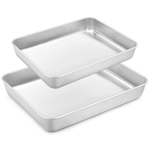 Lasagna Pan Set of 2, Rectangular Cake Pan Deep Baking Sheet Pans Stainless Steel for Lasagna Cake Brownie