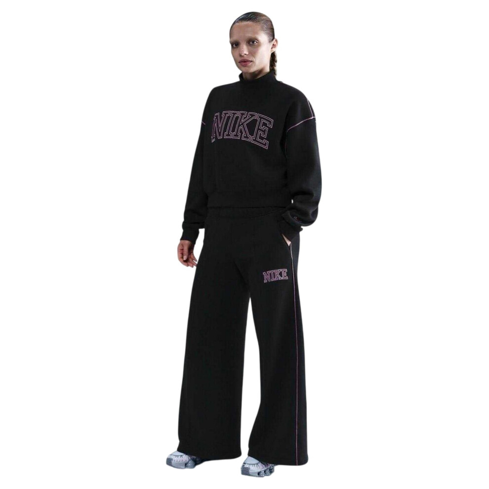 Nike (16 Uk R, Black/Pink) Womens/Ladies Logo Outline Wide Leg Tracksuit Bottoms