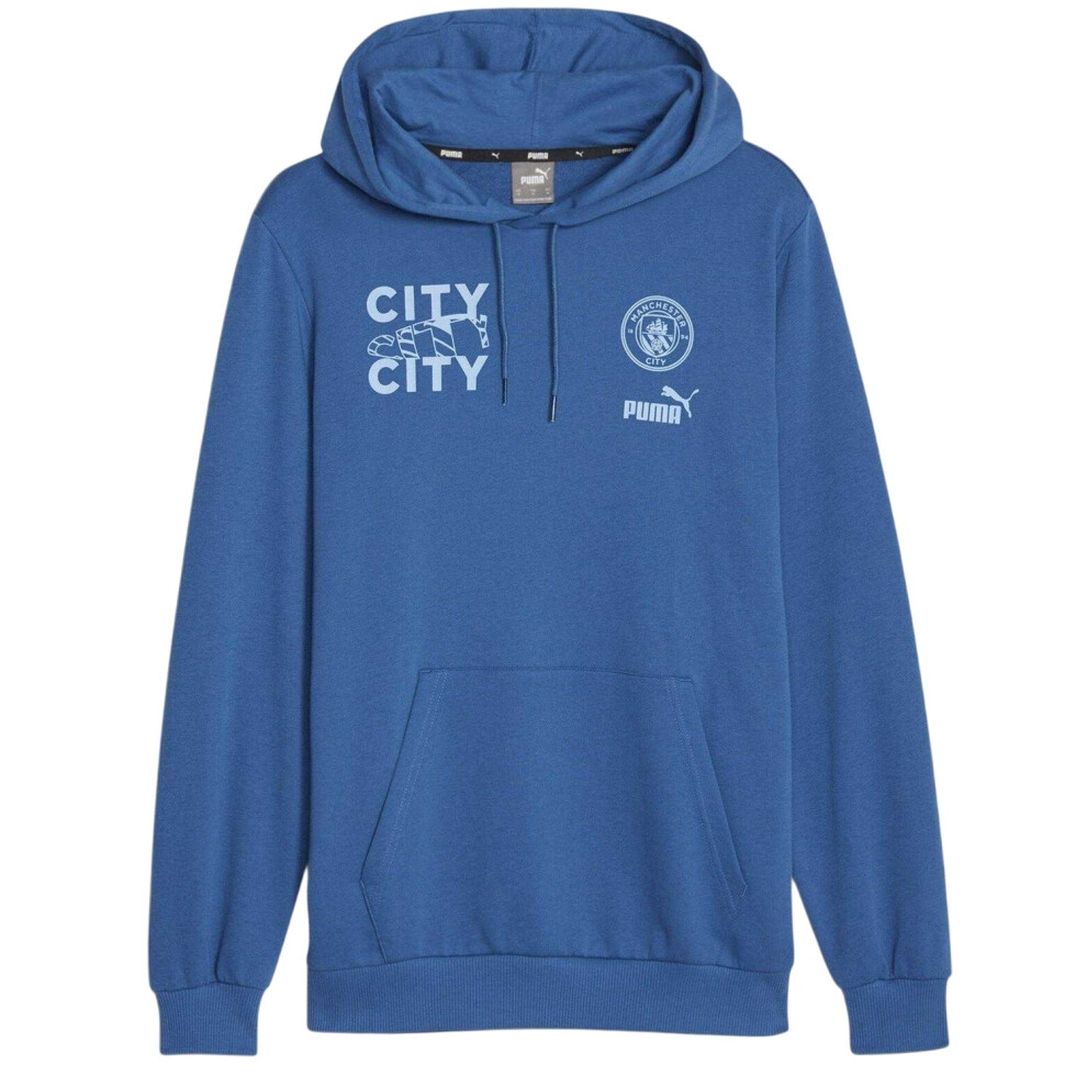 Puma (S, Lake Blue) Mens Manchester City Fc Cotton Blend Hoodie