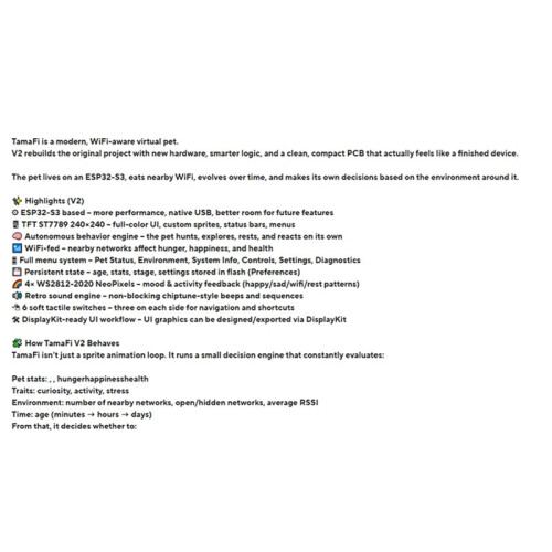 For TamaFi  Virtual Pet ESP32-S3 Firmware Version V2.0 ESP32-S3 WiFi Interactive Virtual Electronic Pet Finished 2