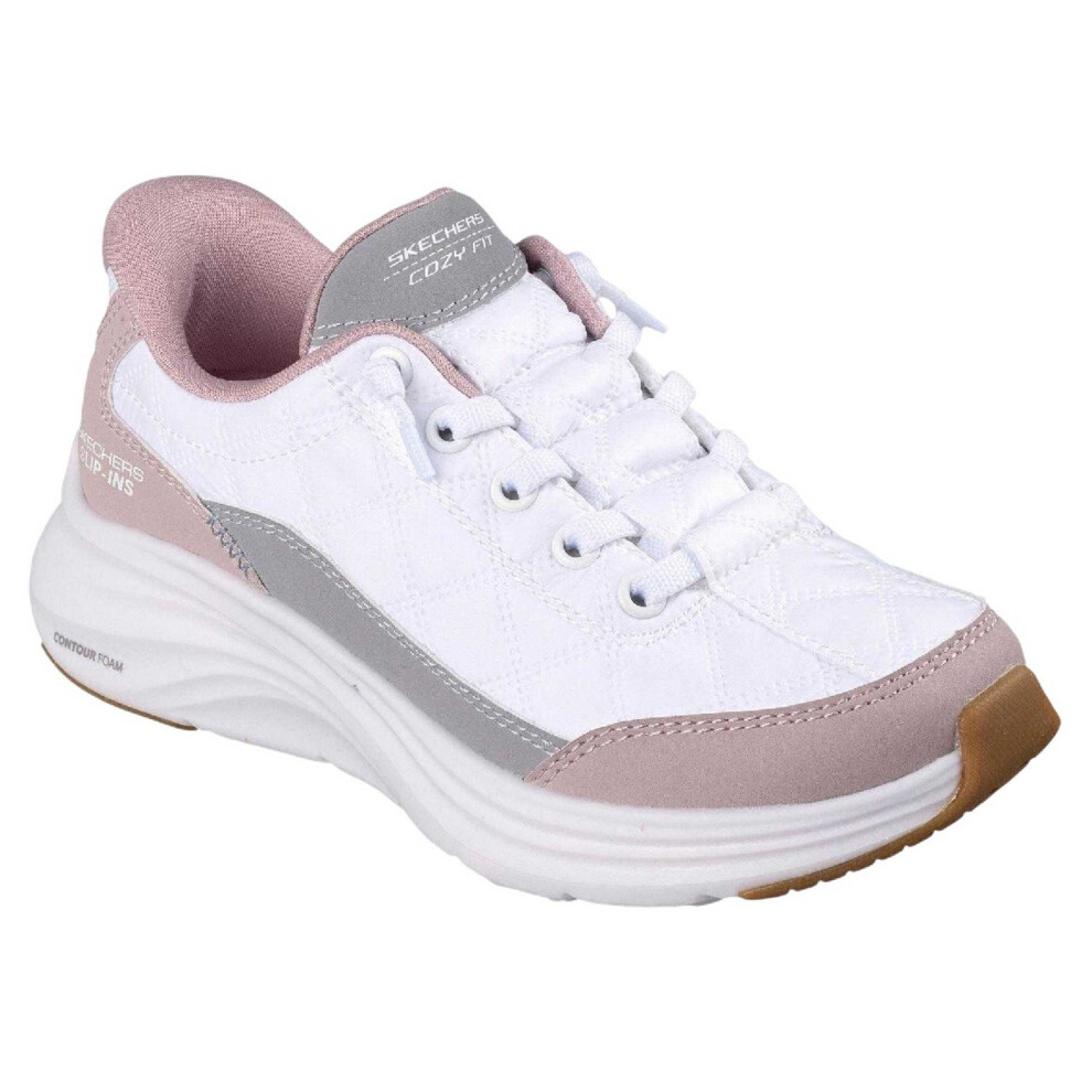 Skechers (5 Uk, White/Lavender) Womens/Ladies Cozy Quilted Trainers