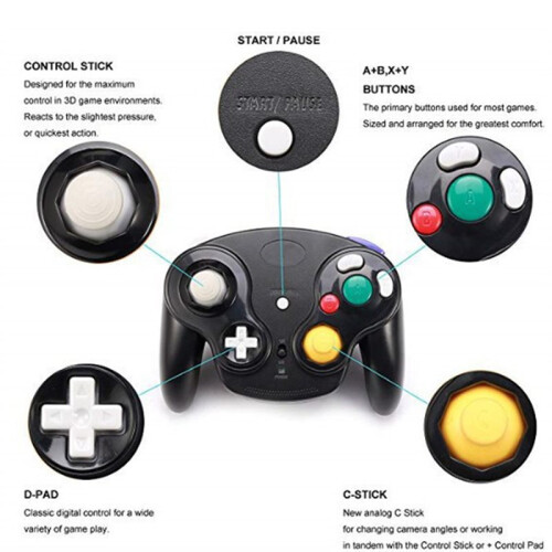 Wireless Game Controller for GameCube NGC Console with 2.4GHz Receiver Adapter Ergonomic Joystick Gamepad Manette A 2