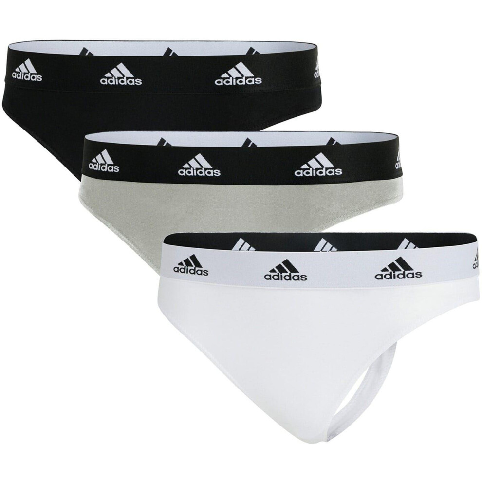 Adidas (18 Uk, Black/Grey/White) Womens/Ladies Logo Thong (Pack Of 3)
