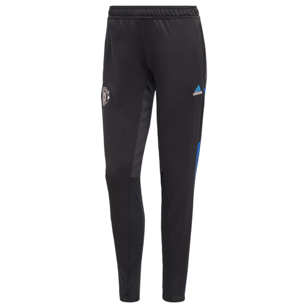 Adidas (16 Uk, Black/Blue) Womens/Ladies Manchester United Fc Tapered Tracksuit Bottoms