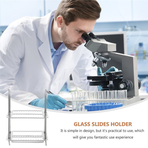 Microscope Slides Rack 26 Positions Stainless Steel Staining Rack Silver Tone for Research Experiments 2
