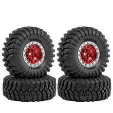 4PCS 1.3 Inch Tires and Wheels Set for TRX4M SCX24 FMS FCX24 1/18 RC Crawler,Rubber Tires with Metal Rim Red