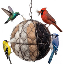 Handmade Fiber Bird Nesting - Refillable Material Holder for Wild Birds and Hummingbirds for Bird Lovers