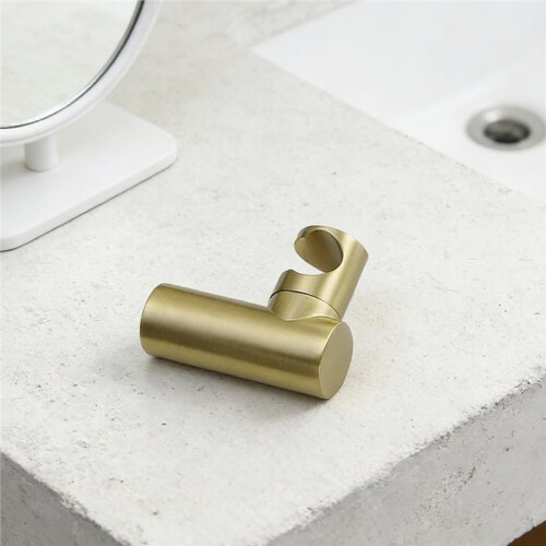 Brushed Gold Shower  Holder, Round Brass Wall Mounted Bracket, Modern Luxury Handheld Shower Wand Support 1