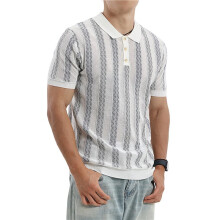 Herrstickade Skjortor Kort Ärm Ribbad Texturerad Skjorta Lättviktig Avslappnad Skjorta Krag T-Shirt Vit M