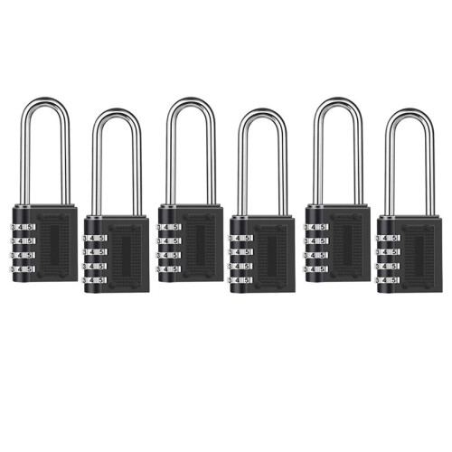 6 Pack Outdoor Combination Padlock Long Shackle Lock 6.5cm Shackle Waterproof 4 Digit Resettable Combination Lock