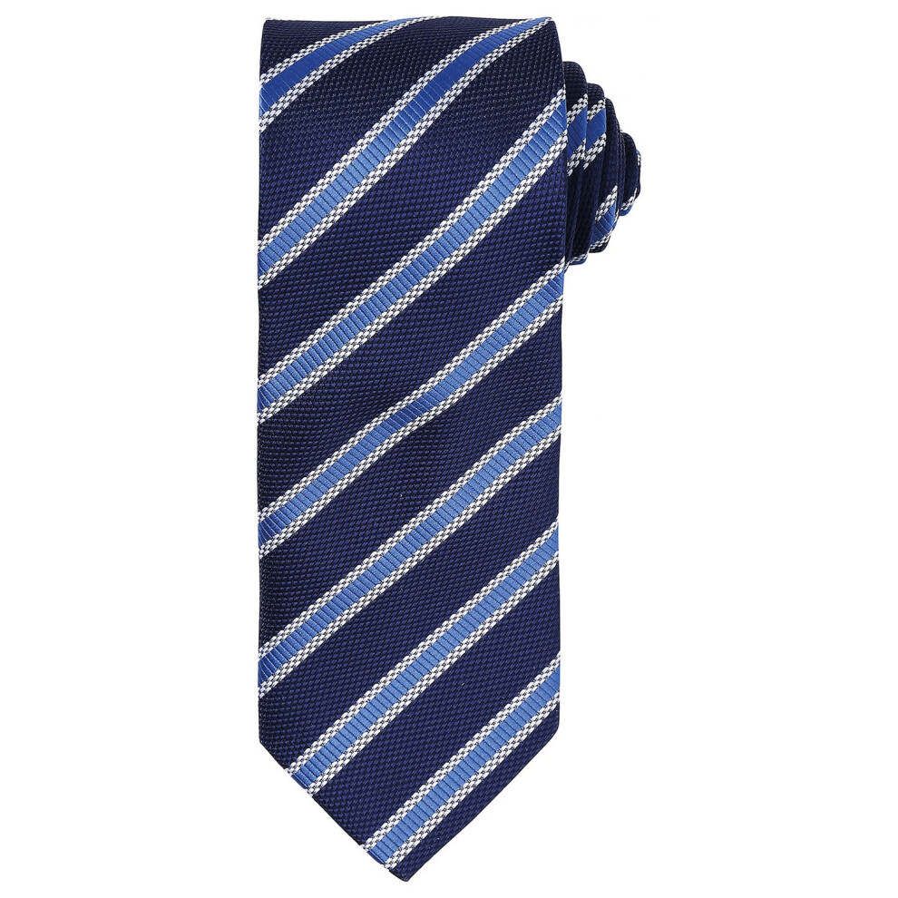 Premier Mens Stripe Waffle Tie (Navy/Royal Blue) - One Size - Image 2