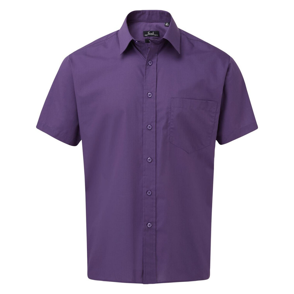 Premier (16.5In, Purple) Mens Short Sleeve Poplin Shirt