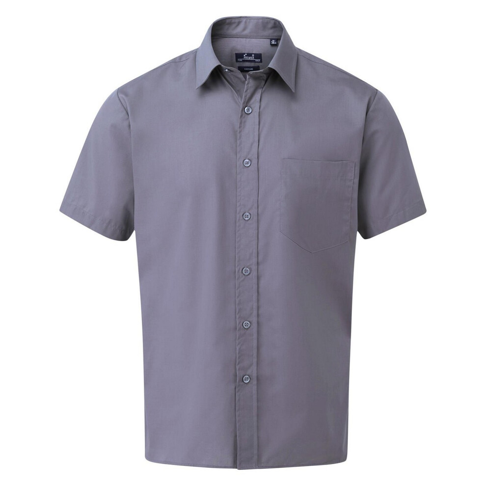 Premier (18.5In, Steel) Mens Short Sleeve Poplin Shirt