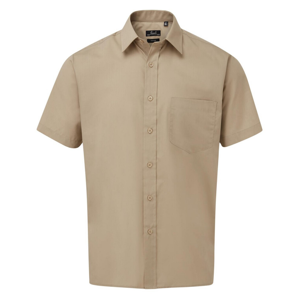 Premier (18In, Khaki) Mens Short Sleeve Poplin Shirt