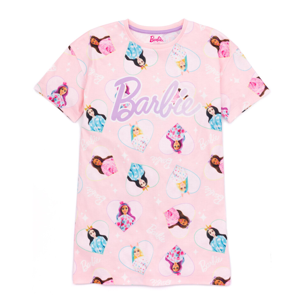 Barbie (7-8 Years) Short Sleeve Nightdress (Girls Pink)