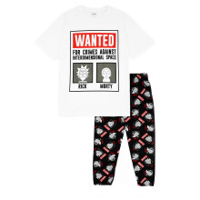 (Medium) Rick And Morty Short Sleeve Long Leg Pyjama Set (Mens White)