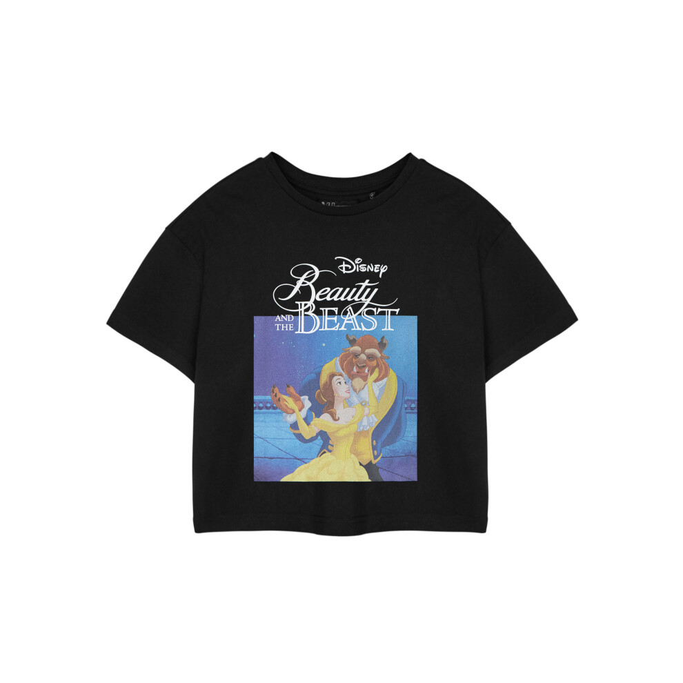 Disney (Large) Beauty And The Beast Cropped Short Sleeved T-Shirt (Womens Black)