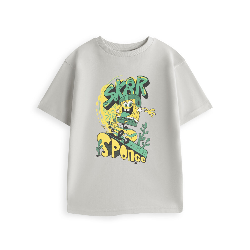 Spongebob Squarepants (9-10 Years) Short Sleeved T-Shirt (Boys Grey)
