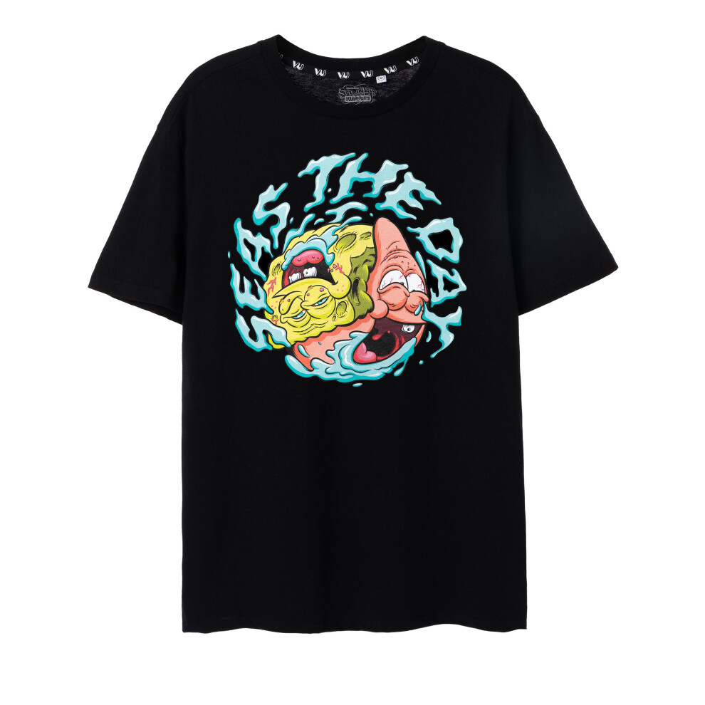 Spongebob Squarepants (Medium) Short Sleeved T-Shirt (Mens Black)