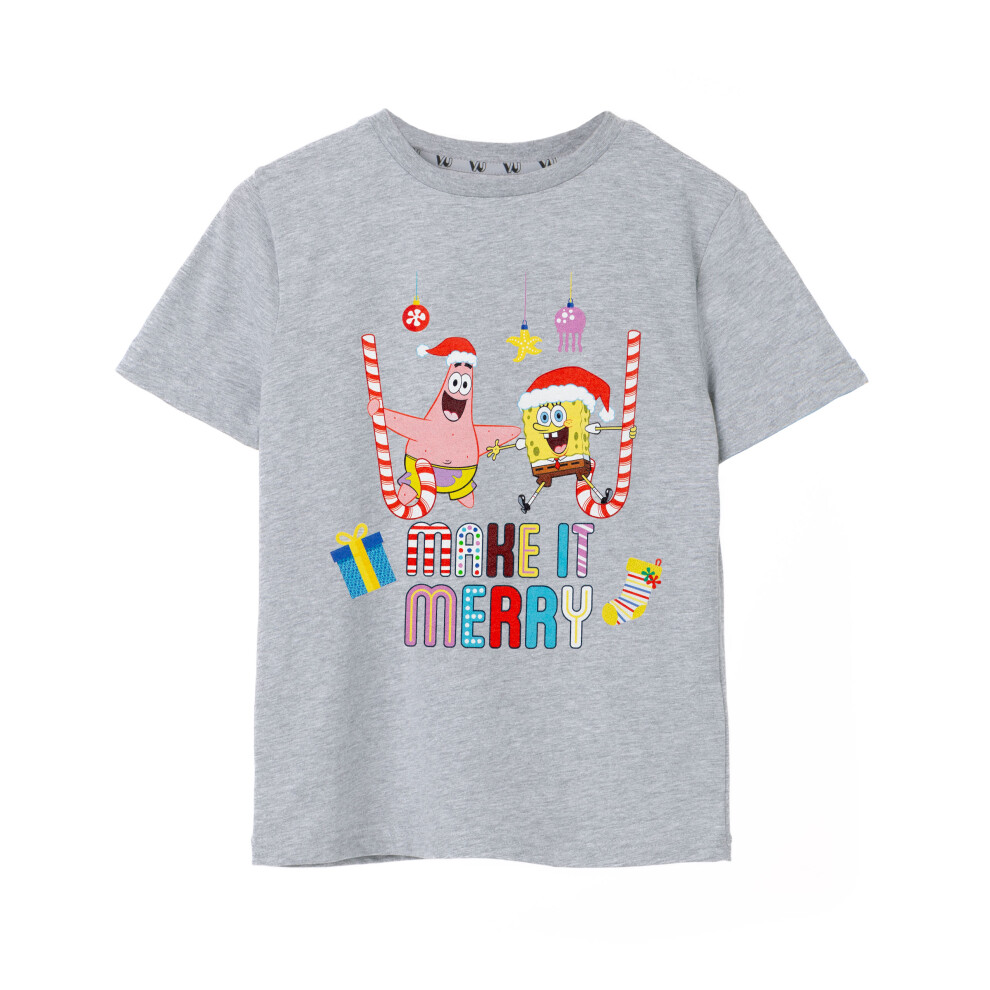 Spongebob Squarepants (9-10 Years) Short Sleeved T-Shirt (Unisex Kids Grey)