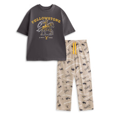 (XX-Large) Yellowstone Short Sleeve Long Leg Pyjama Set (Mens Grey)