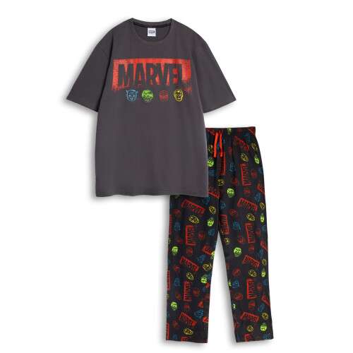 Marvel (X-Large) Marvel Marvel Comics Short Sleeve Long Leg Pyjama Set (Mens Multicoloured)